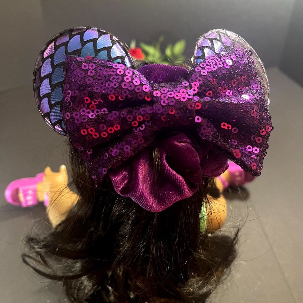 Minnie Mouse Purple Mermaid Ears With Sequins Bow Hair Scrunchies